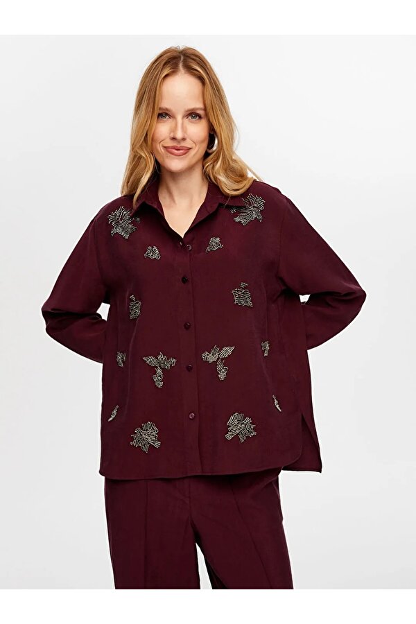 Boncuk Nakış Detaylı Tenselli Kadın Gömlek W26GML010