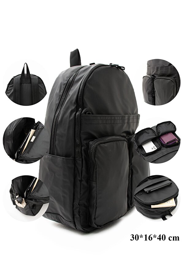 Sanmorris Siyah Unisex Laptop Bölmeli Suya Dayanıklı  Fonksiyonel Sırt Çantası