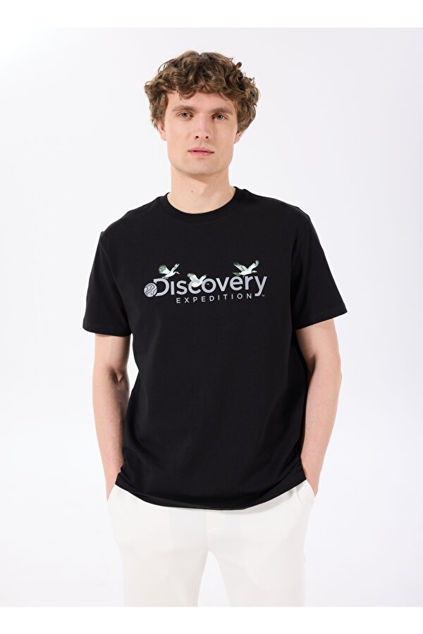 D4SM-TST3310 Siyah Bisiklet Yaka Basic Baskılı Erkek T-Shirt