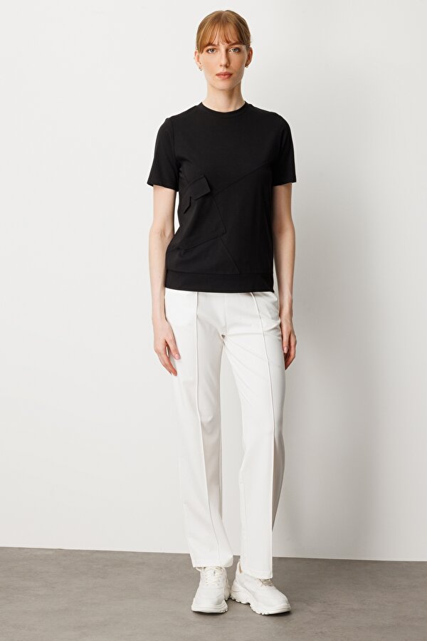 Kadın Sıfır Yaka Cepli T-Shirt 61340 Siyah