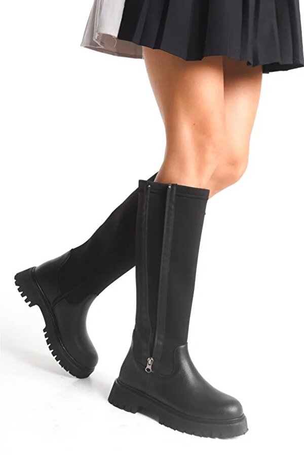 Binici Düz Taban Streç Çift Fermuarlı  Kadın Çizme