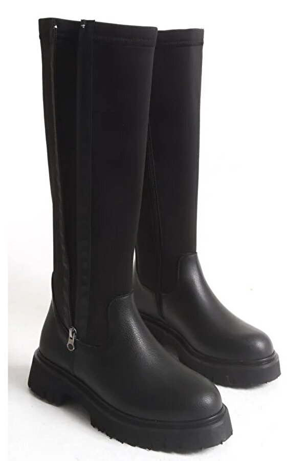 Binici Düz Taban Streç Çift Fermuarlı  Kadın Çizme