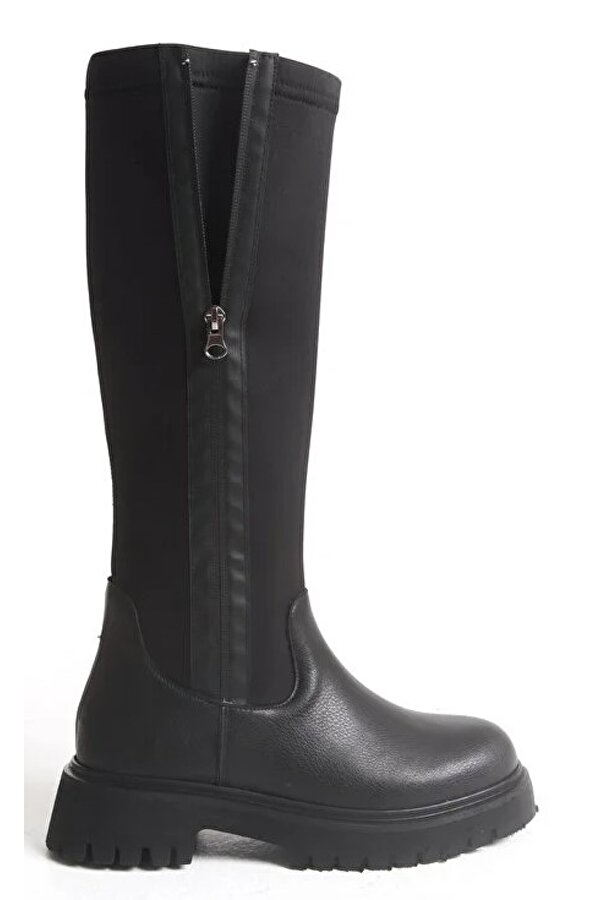 Binici Düz Taban Streç Çift Fermuarlı  Kadın Çizme