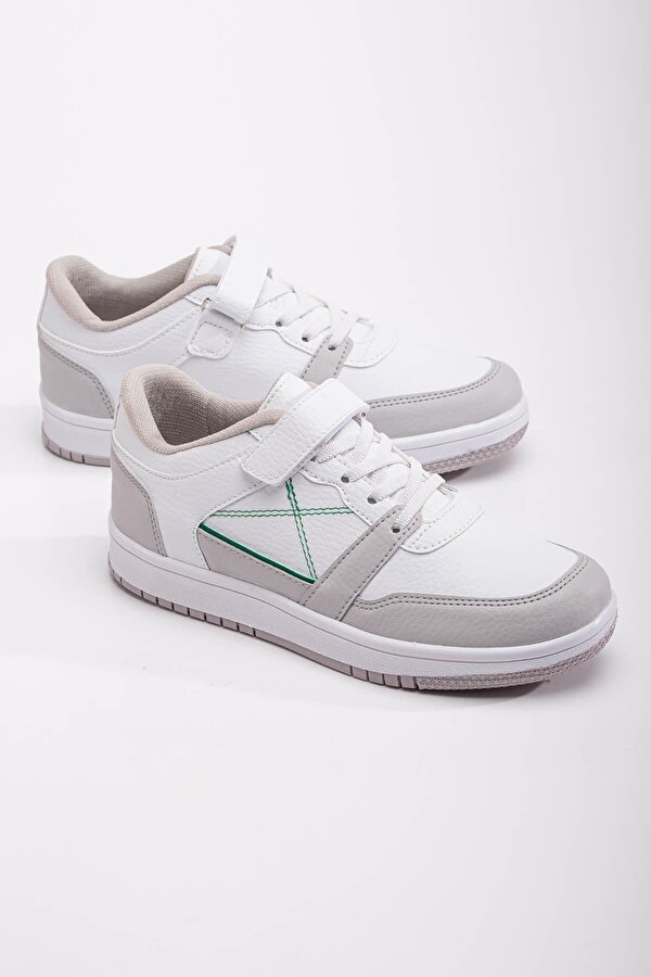 Cırtlı Bağcıklı Kadın Spor Ayakkabı BEYAZ BUZ TURUNCU LACI