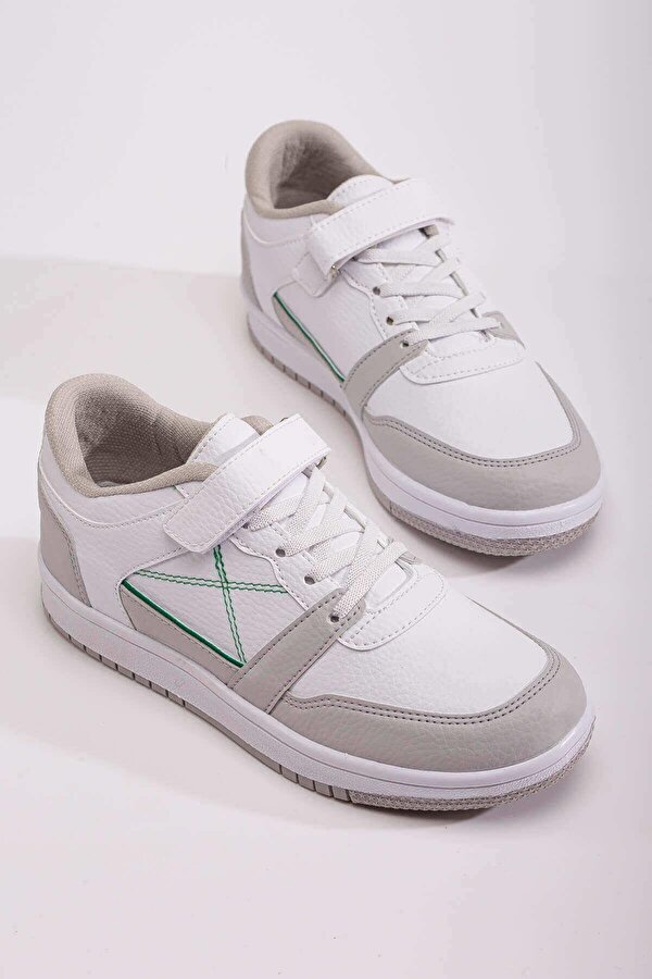 Cırtlı Bağcıklı Kadın Spor Ayakkabı BEYAZ BUZ TURUNCU LACI