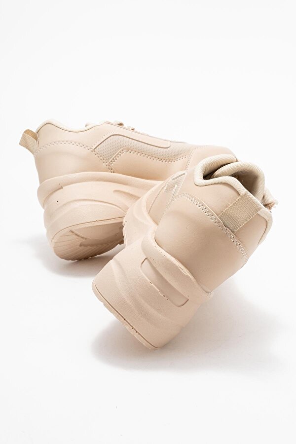 Kadın Fermuarlı Bağcıklı Spor Ayakkabı; BEJ