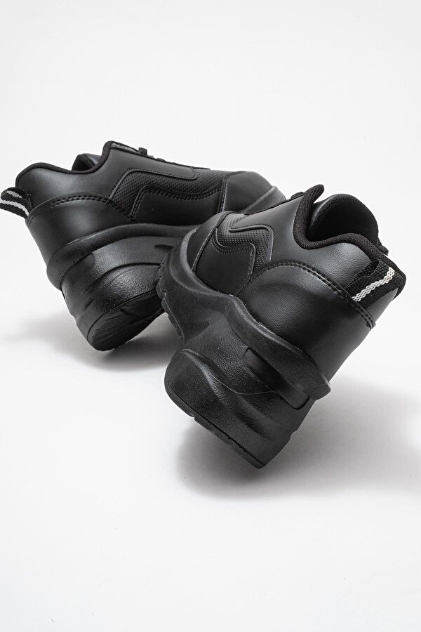 Kadın Fermuarlı Bağcıklı Spor Ayakkabı; SİYAH MAT