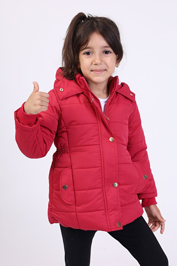 Toontoy Kız Çocuk Su İtici Kapüşonlu Fermuar ve Çıtçıt Kapamalı Cepli Mont - İçi Suni Kürklü