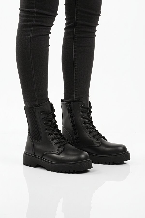 Siyah Polarlı Kaymaz Soğuğa Dirençli Deri Çocuk Bot Tuno 07 F