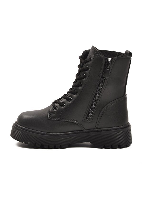 Siyah Polarlı Kaymaz Soğuğa Dirençli Deri Çocuk Bot Tuno 07 F