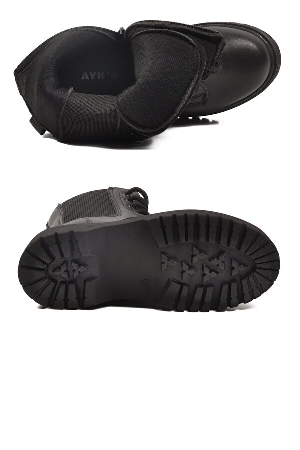 Siyah Polarlı Kaymaz Soğuğa Dirençli Deri Çocuk Bot Tuno 07 F