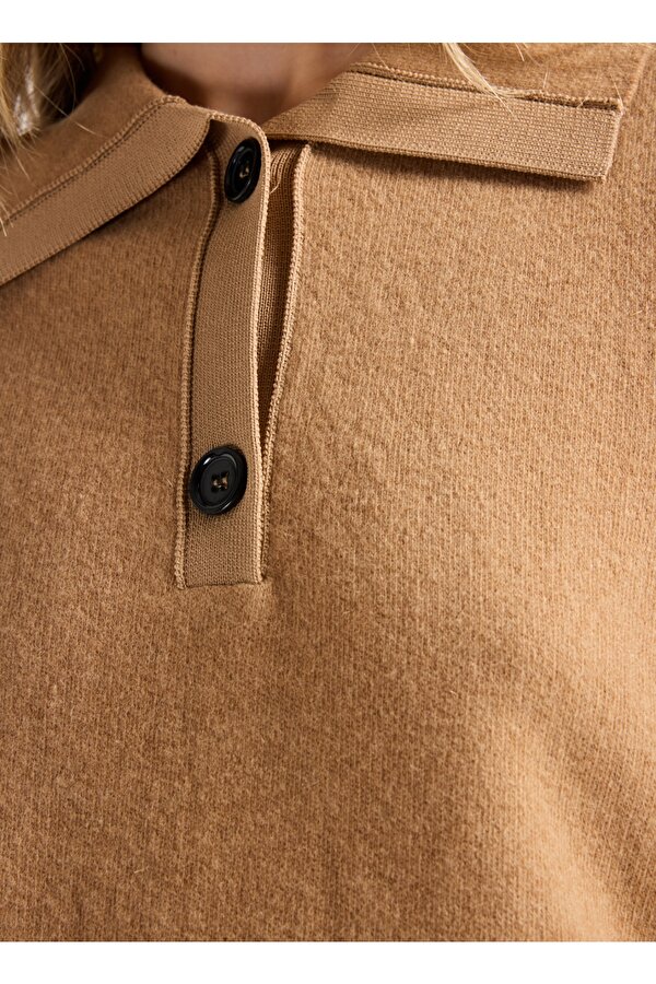Gömlek Yaka Basic Düz Camel Kazak Kadın F5WL-KZK0001
