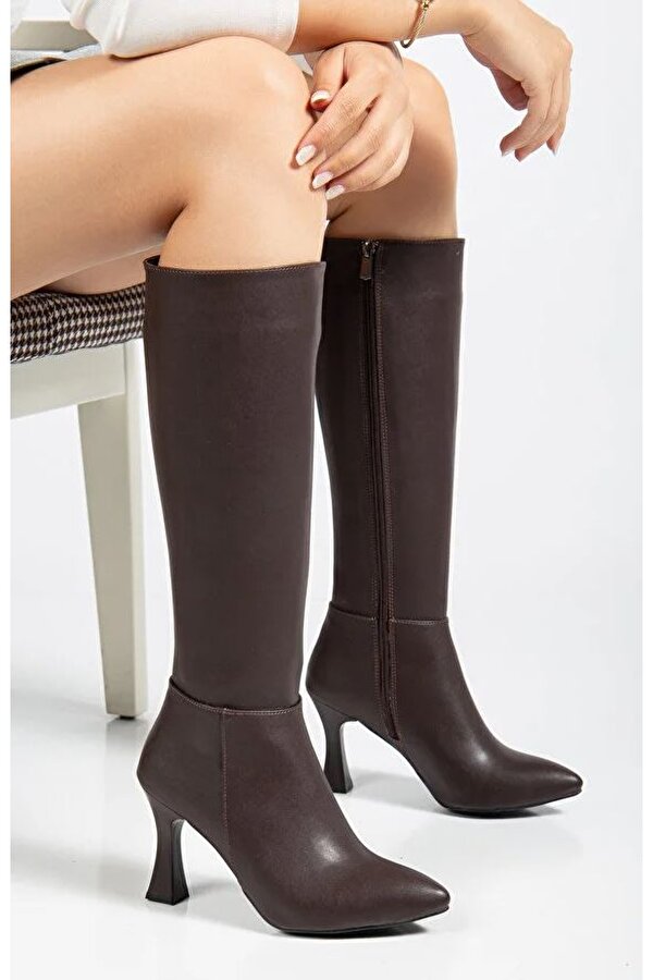 Diz Altı Topuklu Sivri Burun Kadın Çizme