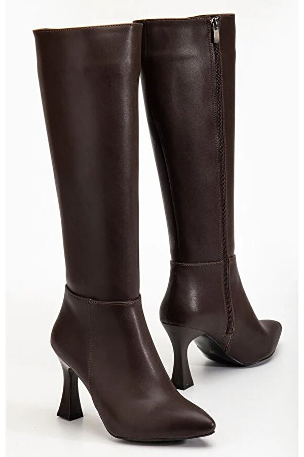 Diz Altı Topuklu Sivri Burun Kadın Çizme