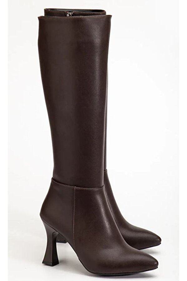 Diz Altı Topuklu Sivri Burun Kadın Çizme