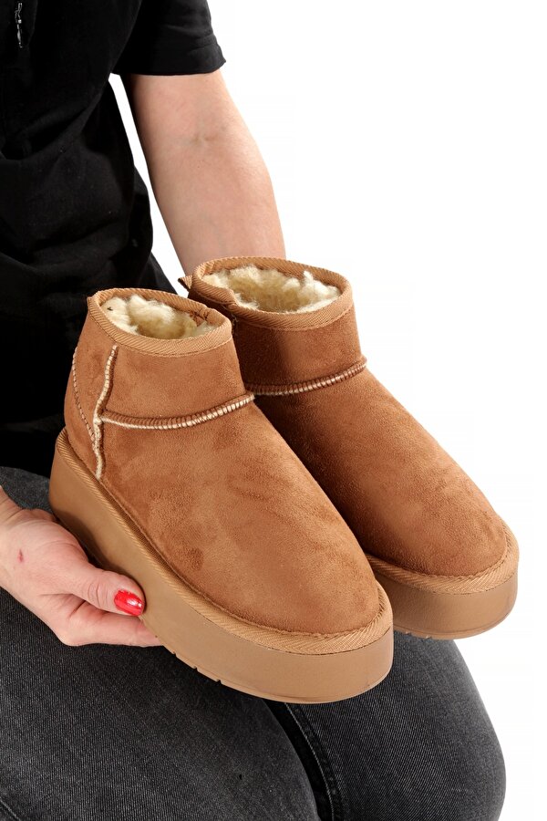 Taba Süet Kalın Taban İçi Yünlü Kürklü Kadın Bot FON44