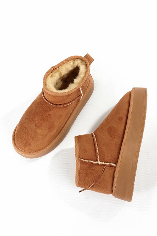 Taba Süet Kalın Taban İçi Yünlü Kürklü Kadın Bot FON44