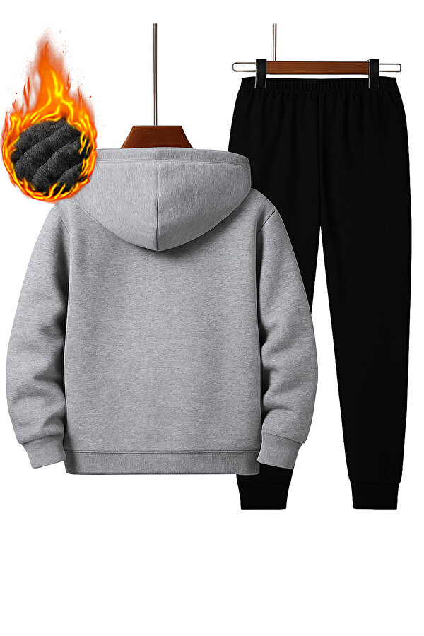 Erkek Gri 2 li Fermuarlı Eşofman Takımı