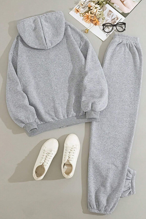 Unisex Gri Fermuarlı Ceket Takım Eşofman Takımı