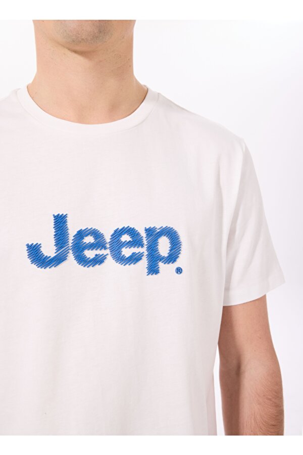 Bisiklet Yaka Baskılı Beyaz Erkek T-Shirt J5SM-TST7286