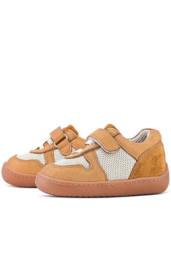 Bob Hakiki Deri Taba Krem Barefoot Cırtlı Lastikli Bebek Sneaker Ayakkabı