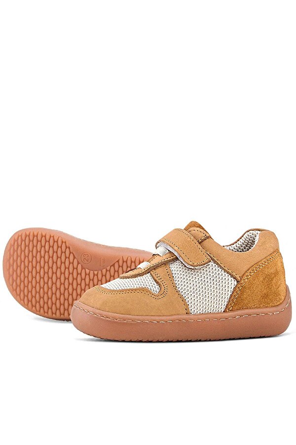 Bob Hakiki Deri Taba Krem Barefoot Cırtlı Lastikli Bebek Sneaker Ayakkabı