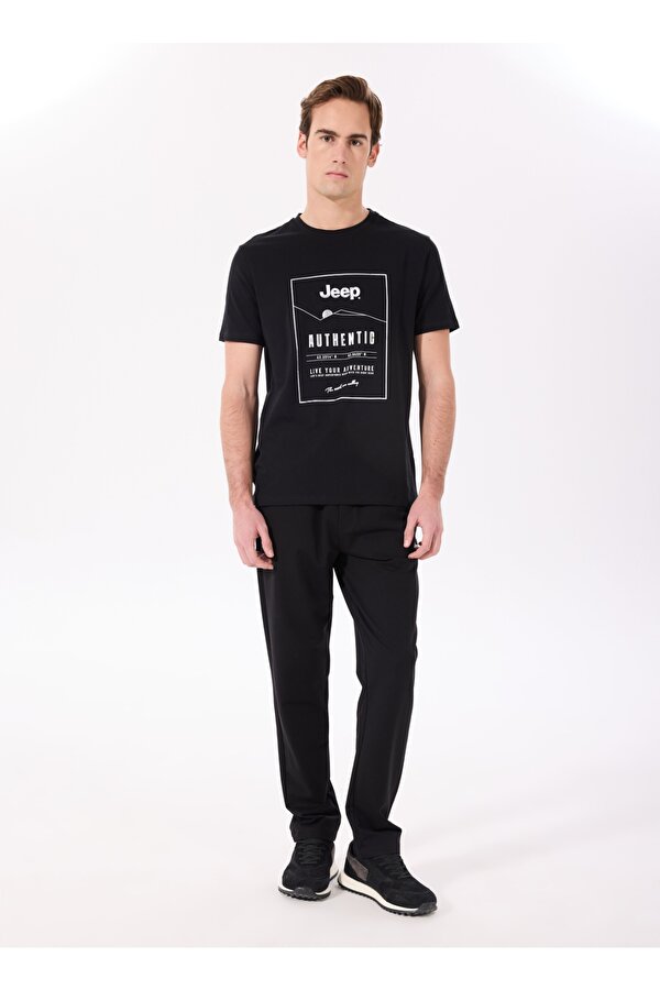 Bisiklet Yaka Baskılı Siyah Erkek T-Shirt J5SM-TST7395