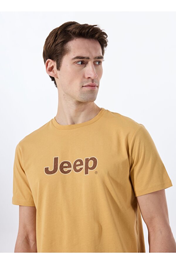 Bisiklet Yaka Baskılı Hardal Erkek T-Shirt J5SM-TST7347