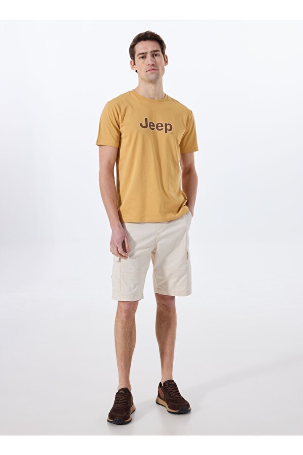 Bisiklet Yaka Baskılı Hardal Erkek T-Shirt J5SM-TST7347