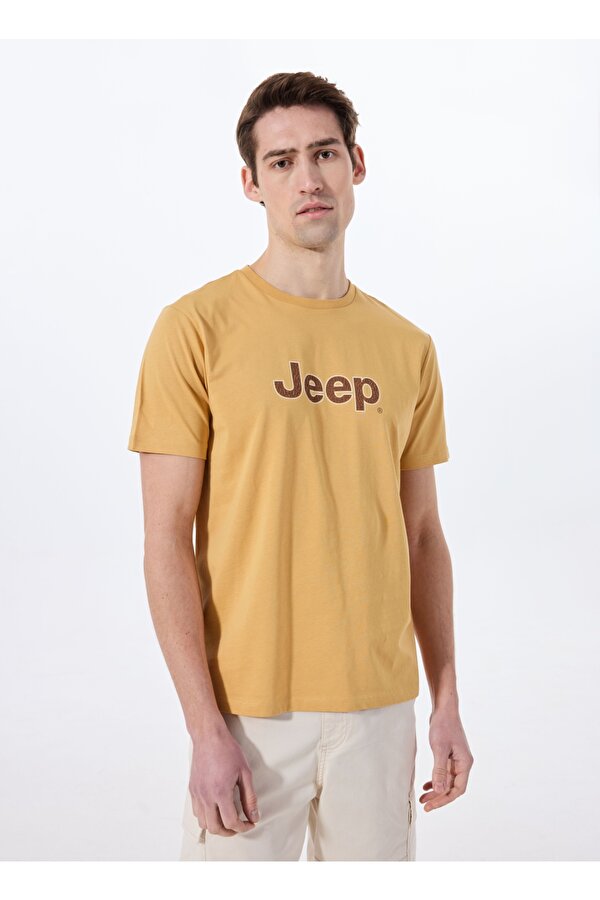 Bisiklet Yaka Baskılı Hardal Erkek T-Shirt J5SM-TST7347