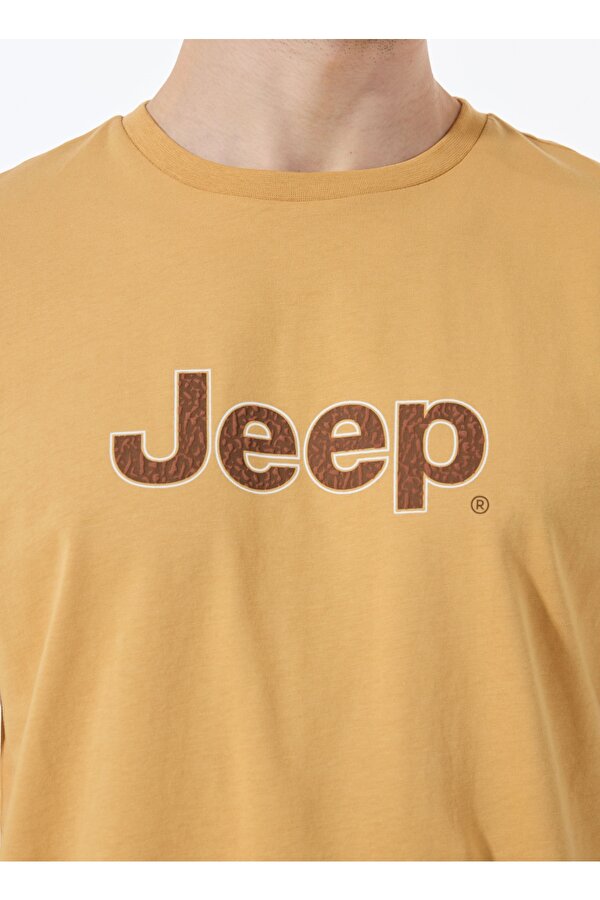 Bisiklet Yaka Baskılı Hardal Erkek T-Shirt J5SM-TST7347