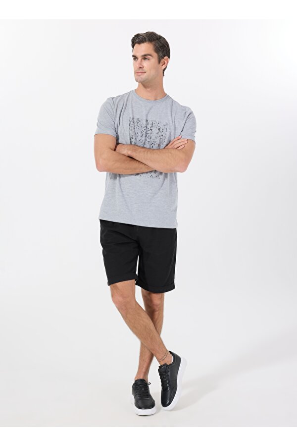 Bisiklet Yaka Düz Gri Erkek T-Shirt PBF5SM-TST 5106