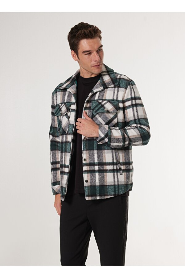 Koyu Yeşil Erkek Relaxed Ekose Mont J4WM-GML7267