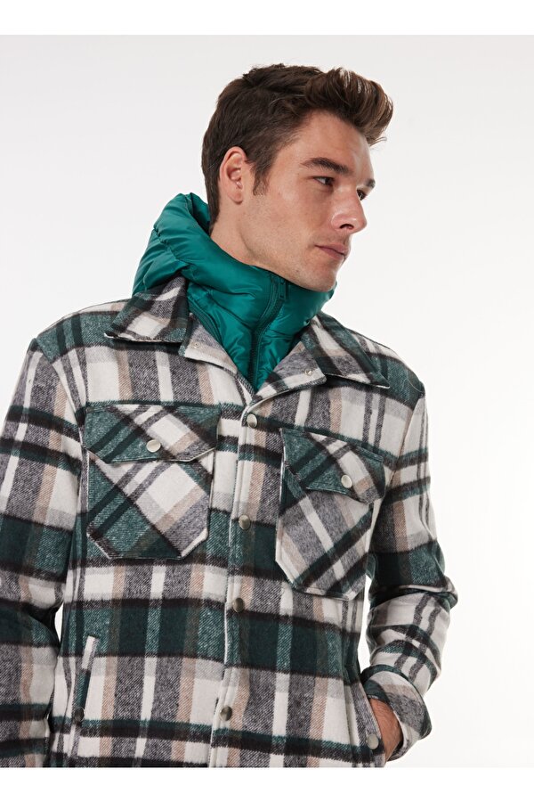 Koyu Yeşil Erkek Relaxed Ekose Mont J4WM-GML7267