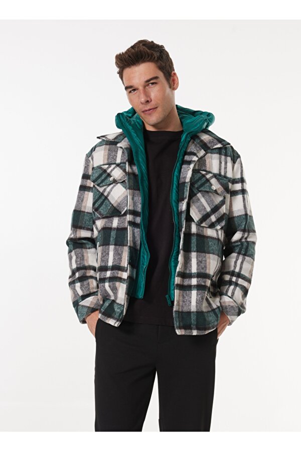 Koyu Yeşil Erkek Relaxed Ekose Mont J4WM-GML7267