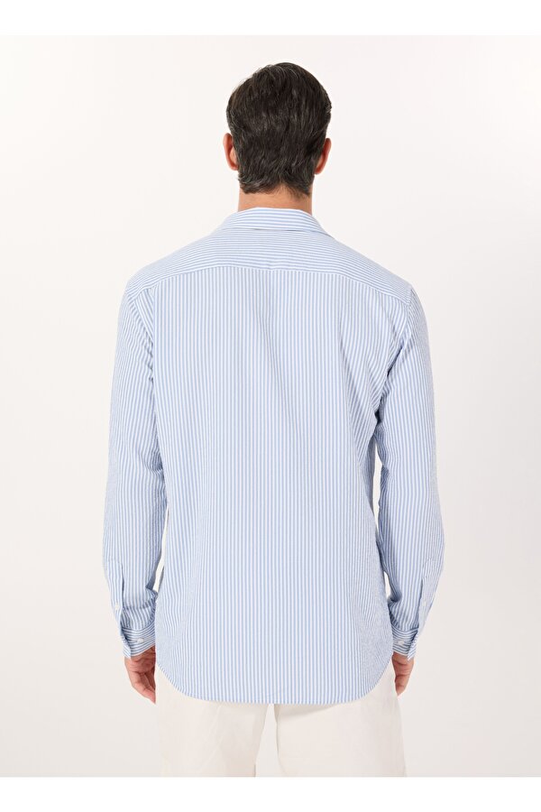 Regular Fit Gömlek Yaka Çizgili Mavi Erkek Gömlek PBF5SM-GML 5108