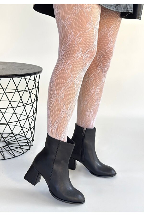 Siyah Fermuarlı Kadın Topuklu Bot