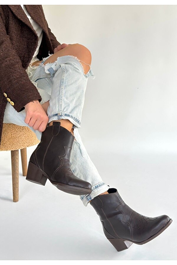 Kahve Kadın Topuklu Bot