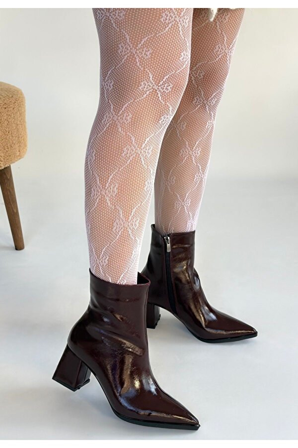 Bordo Rugan Fermuarlı Kadın Topuklu Bot