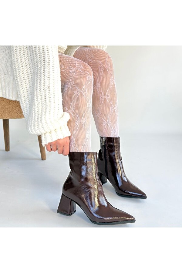 Bordo Rugan Fermuarlı Kadın Topuklu Bot