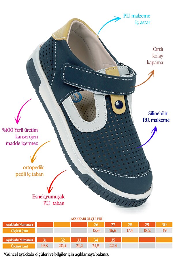 Erkek Çocuk Günlük Ayakkabı Arz 2319 Petrol - Sarı