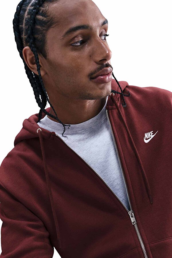 M NK CLUB BB FZ HOODIE Bordo Erkek Fermuarlı Sweatshirt