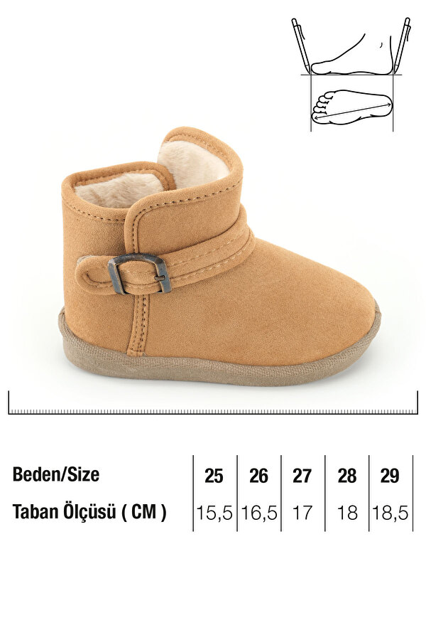 Kız Çocuk Kışlık Boğazdan Peluşlu Tek Kemer Cırt Cırtlı Ayarlanabilir PVC Rahat Taban Ev Bahçe Okul Kreş Kısa Bot