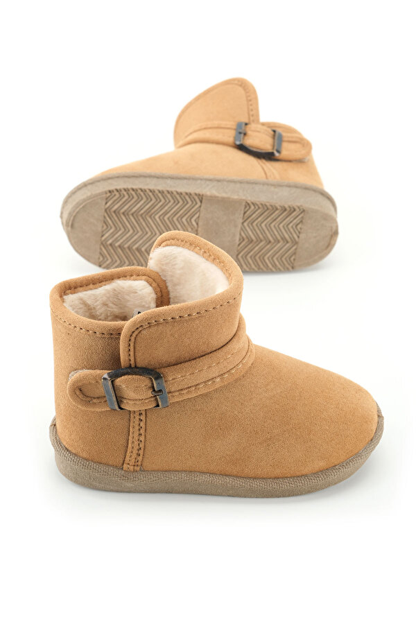 Kız Çocuk Kışlık Boğazdan Peluşlu Tek Kemer Cırt Cırtlı Ayarlanabilir PVC Rahat Taban Ev Bahçe Okul Kreş Kısa Bot