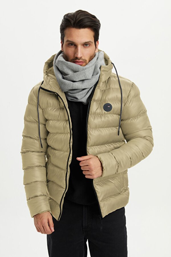 İçi Astarlı Su ve Rüzgar Geçirmez Cepli Kapüşonlu Erkek Mont