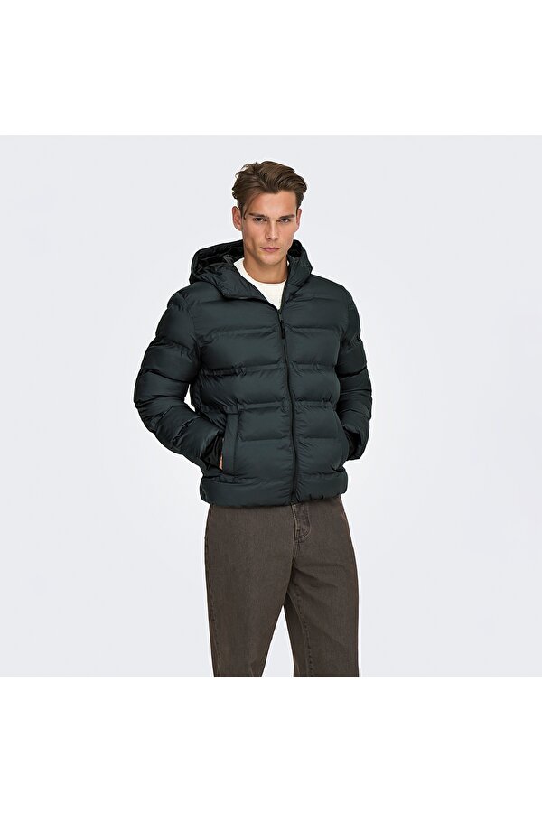 Union Seamless Life Puffer Erkek Siyah Kapüşonlu Mont