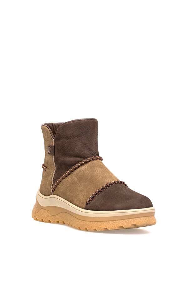 D25KB-4090 Kadın Hakiki Nubuk Deri Düz Bot Kahverengi