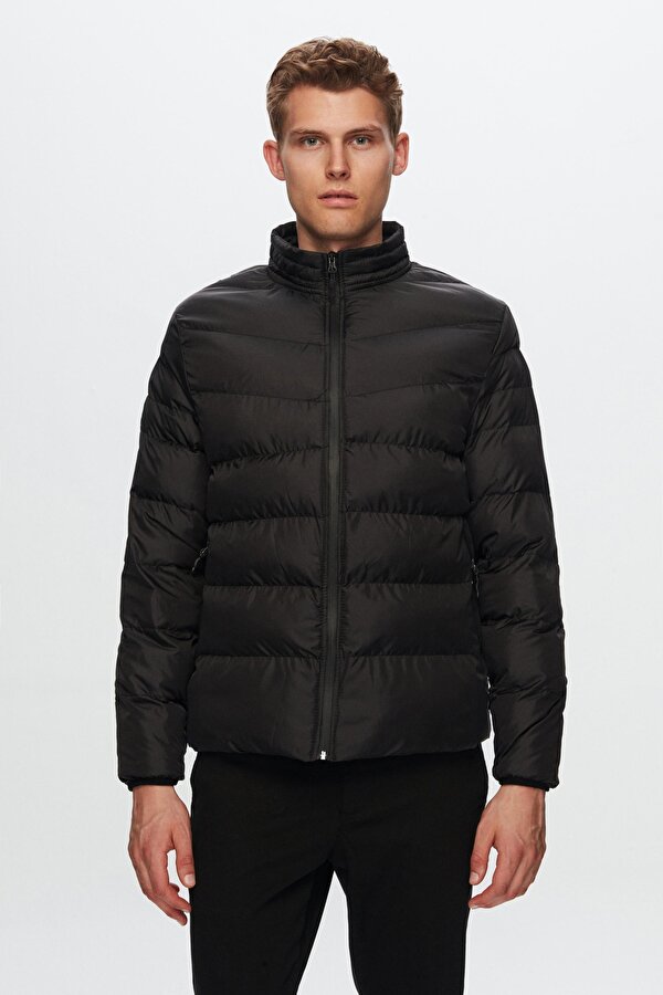 Ds Damat Slim Fit Siyah Rüzgar Geçirmez Elyaf Dolgulu Şişme Mont