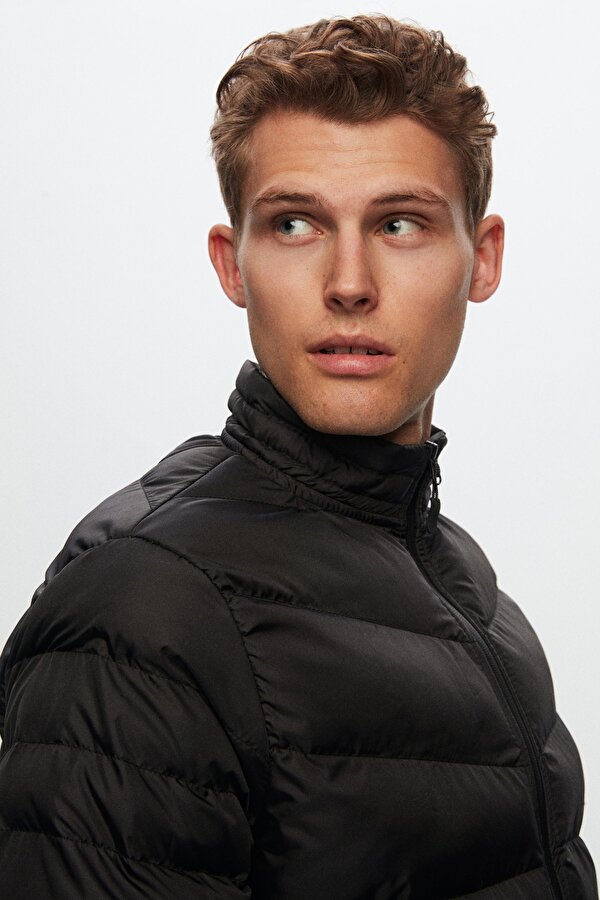 Ds Damat Slim Fit Siyah Rüzgar Geçirmez Elyaf Dolgulu Şişme Mont