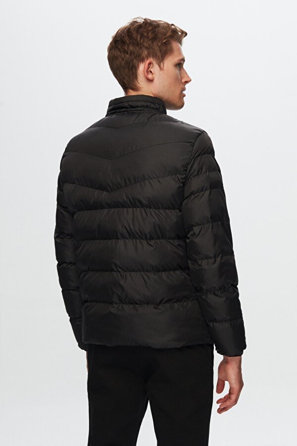 Ds Damat Slim Fit Siyah Rüzgar Geçirmez Elyaf Dolgulu Şişme Mont